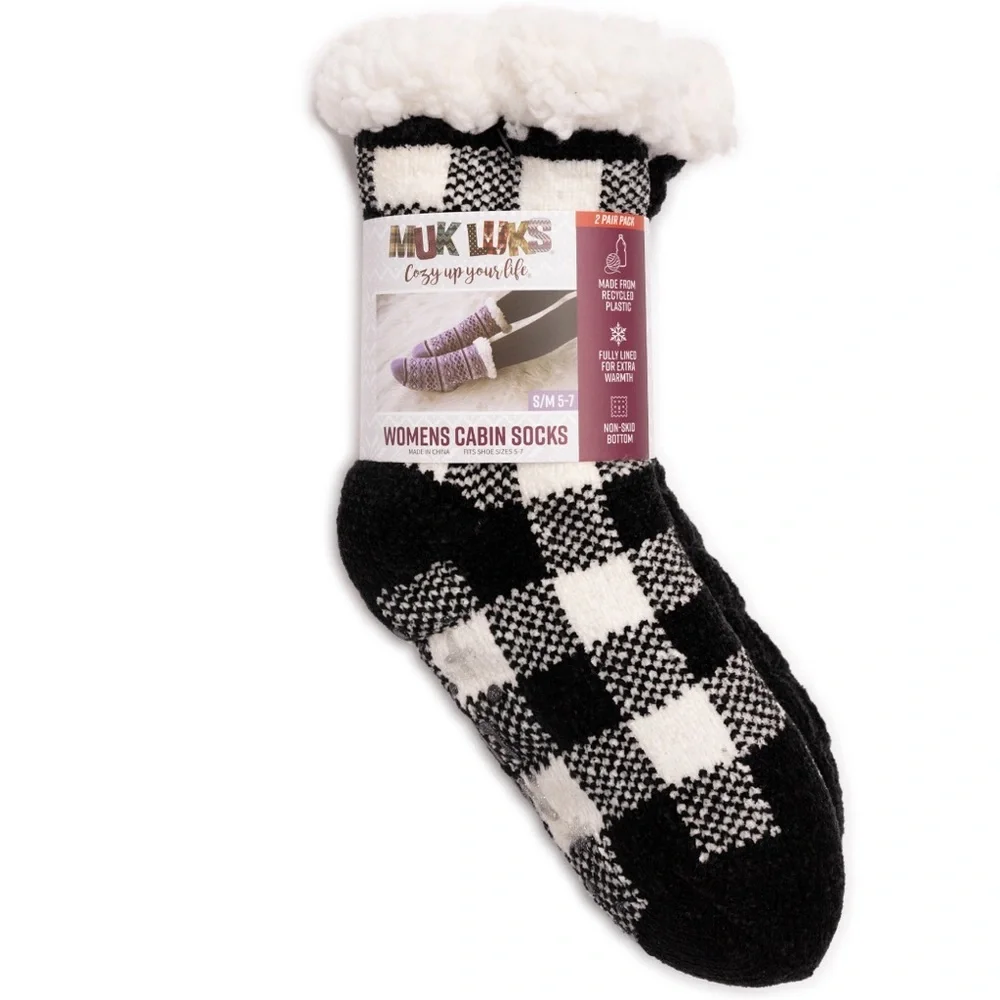 2pack Muk Luk chenille faux fur lined textured non slip mid-calf height‎ socks
